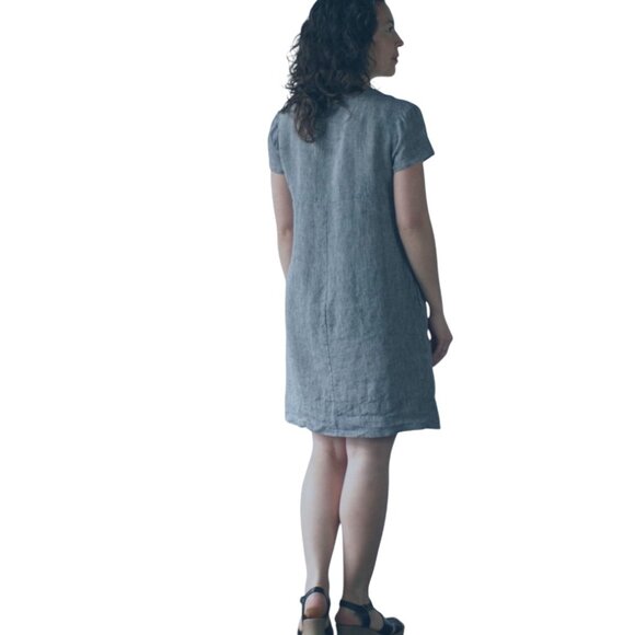 Nuthatch Shirred Washed Linen Pullover Dress, Gray, L - Picture 10 of 11